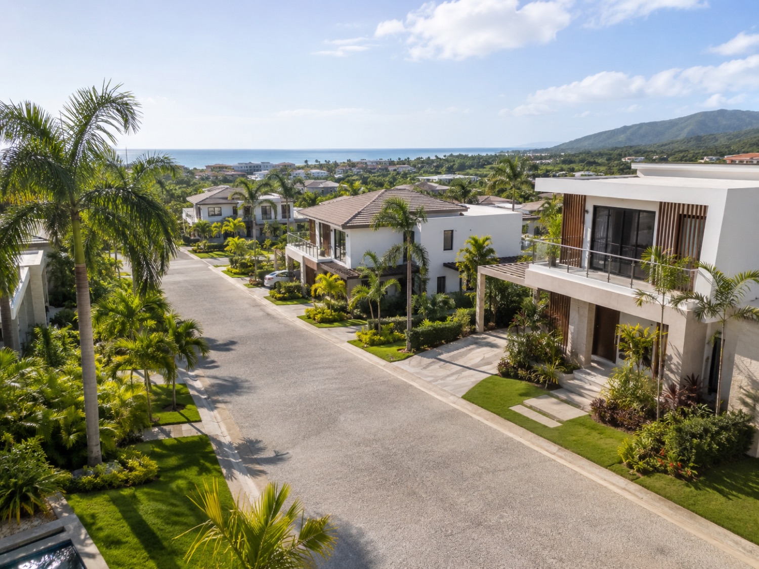 Aerial view of a luxury waterfront residential community